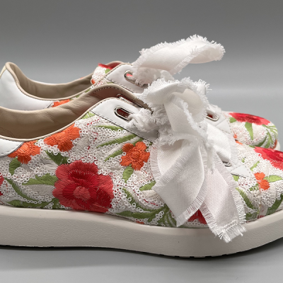 181 by Alberto Gozzi Damen Sneaker mit Blumenmuster und breiten Samtschnürsenkel