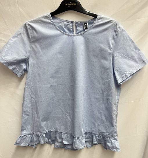 European Culture Damen T-Shirt Bluse aus Baumwolle mit Rüschen A-Form